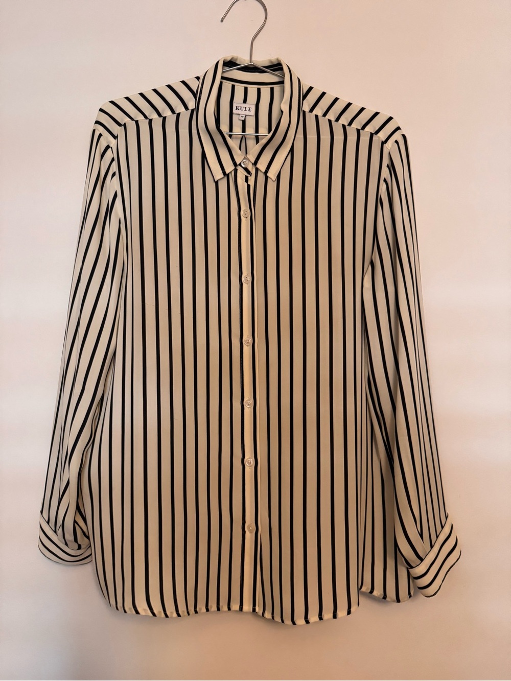 KULE Black and White Vertical Stripe Shirt